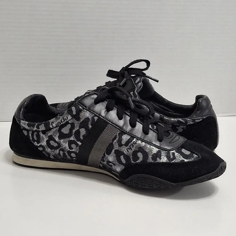 Coach Womens Kinsley Sneakers Black Q986 Low Top Lace Up Signature Logo Size 11M